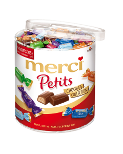 Merci Petits Schokoladen Runddose – gemischte Schokoladenspezialitäten einzeln verpackt