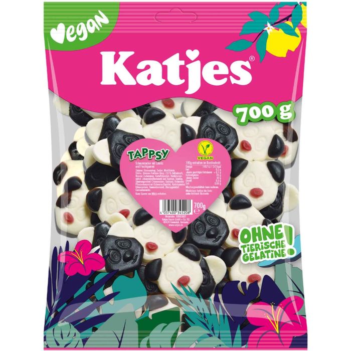 Katjes Tappsy 700g Pandagesichter aus Schaumzucker mit Lakritz und Fruchtgummi-Nasen