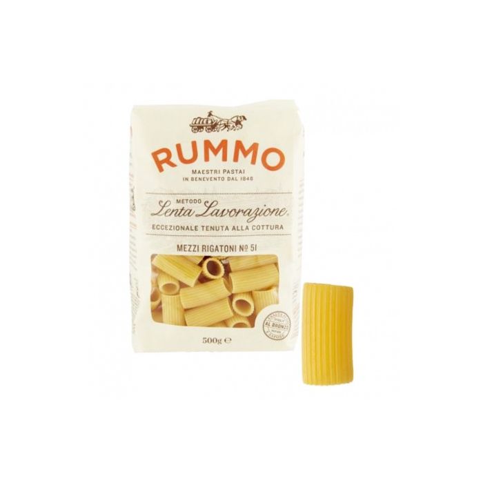 Rummo Mezzi Rigatoni Nr. 51 500 g – italienische Hartweizenpasta mit Rillen für extra Saucenhalt, al dente Rummo Mezzi Rigatoni Nr. 51 500 g – italienische Hartweizenpasta mit Rillen für extra Saucenhalt, al dente